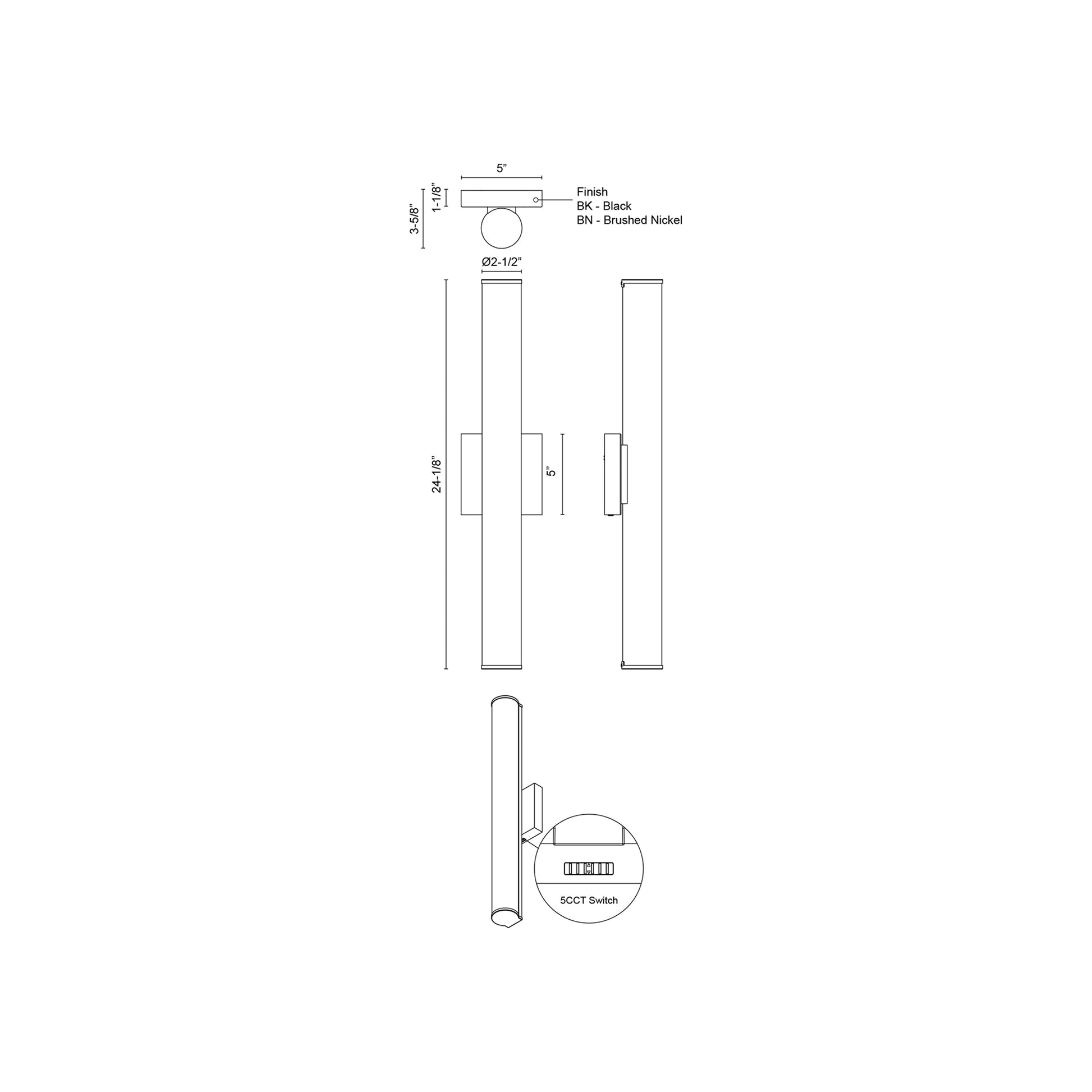 Rico LED Bath Wall Light - line drawing.