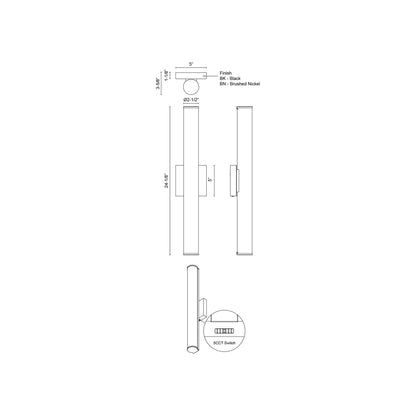 Rico LED Bath Wall Light - line drawing.