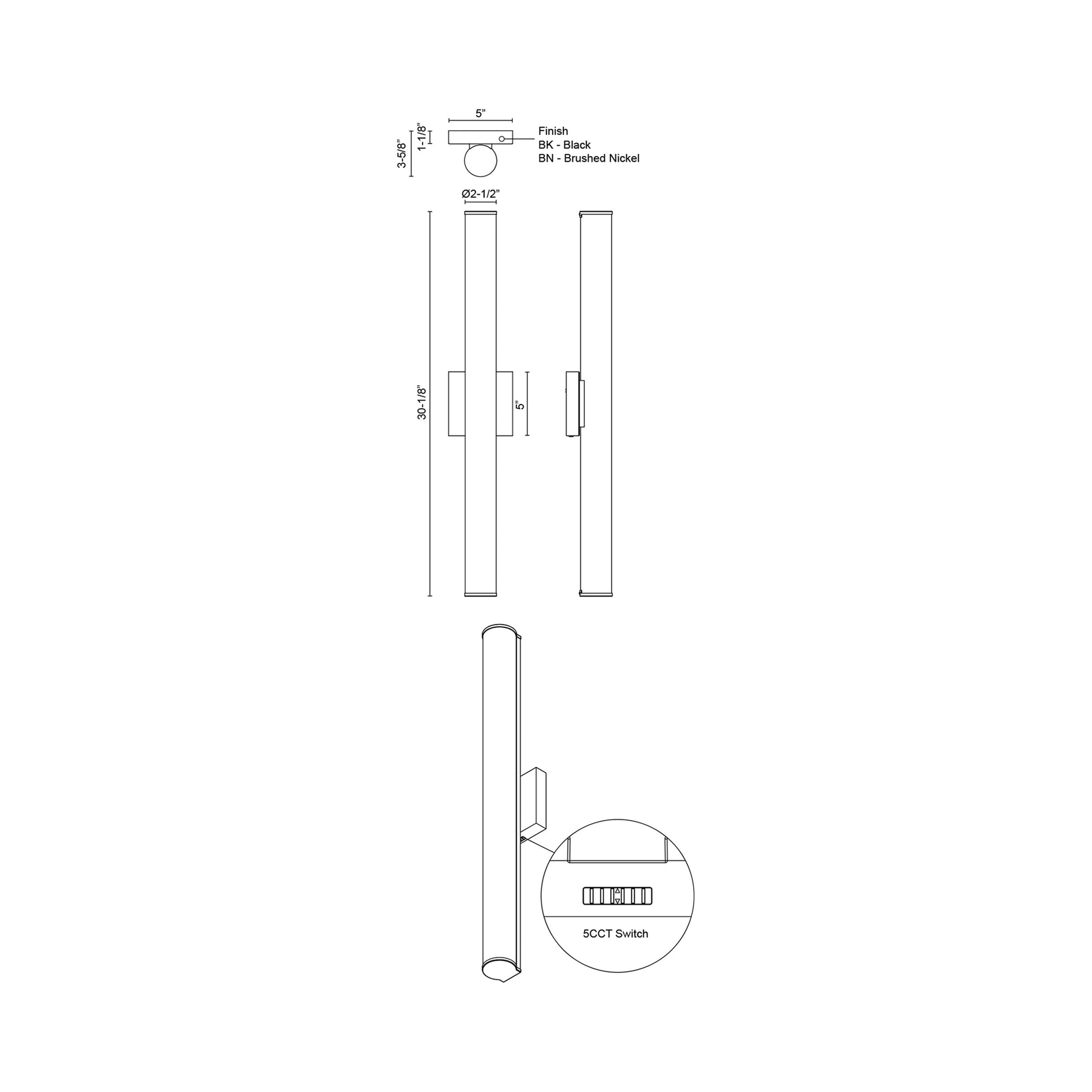 Rico LED Bath Wall Light - line drawing.