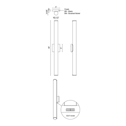 Rico LED Bath Wall Light - line drawing.