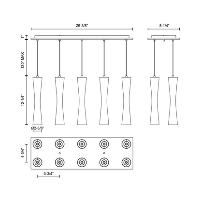 Robson Rectangle Multi Light LED Pendant Light - line drawing.