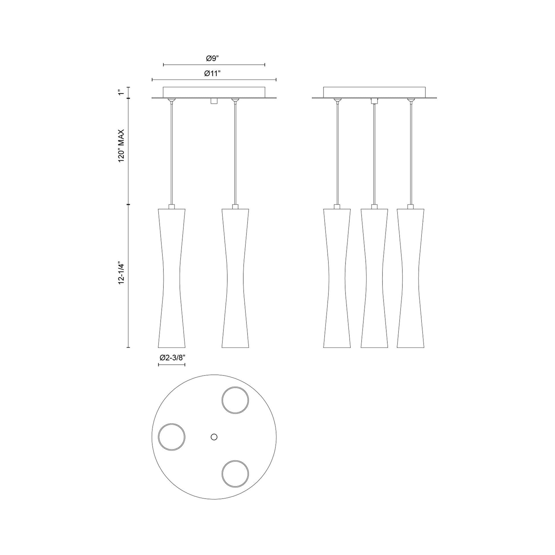 Robson Round Multi Light LED Pendant Light - line drawing.