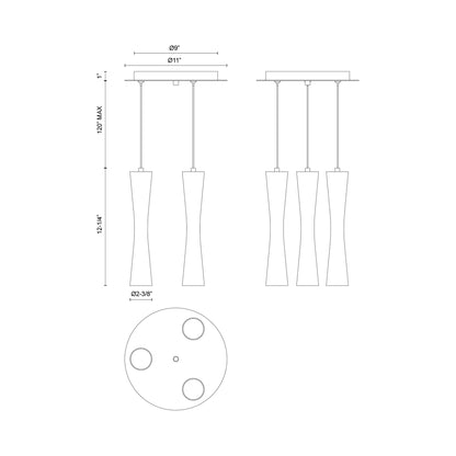 Robson Round Multi Light LED Pendant Light - line drawing.
