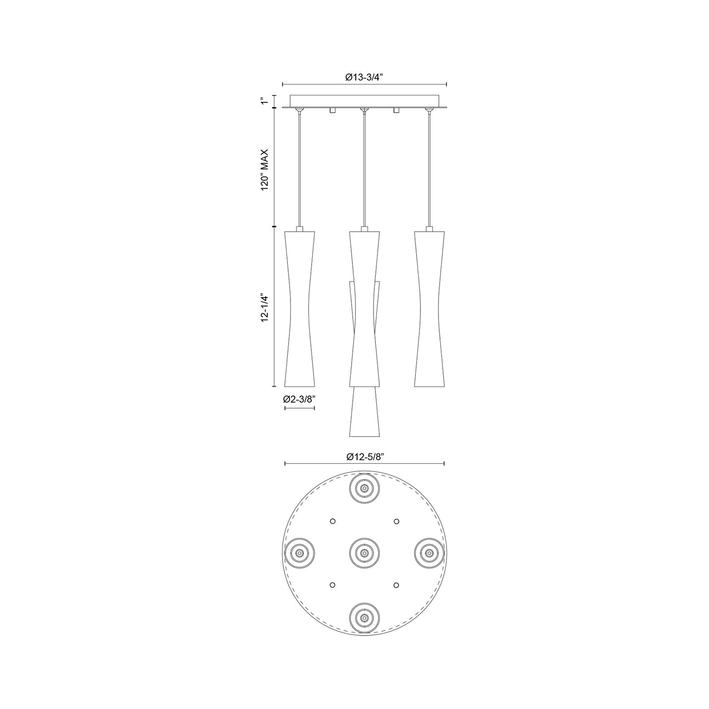 Robson Round Multi Light LED Pendant Light - line drawing.