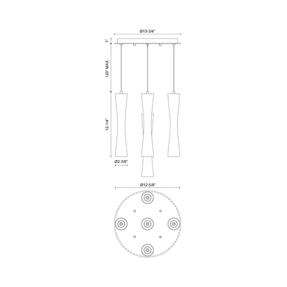 Robson Round Multi Light LED Pendant Light - line drawing.