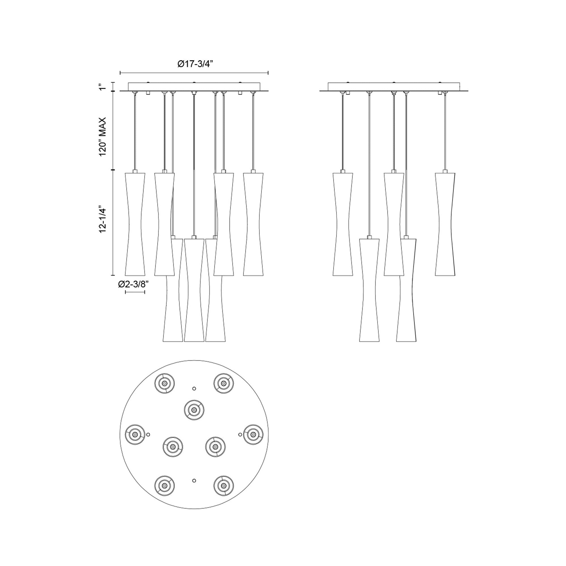Robson Round Multi Light LED Pendant Light - line drawing.