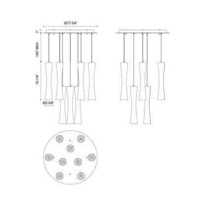 Robson Round Multi Light LED Pendant Light - line drawing.