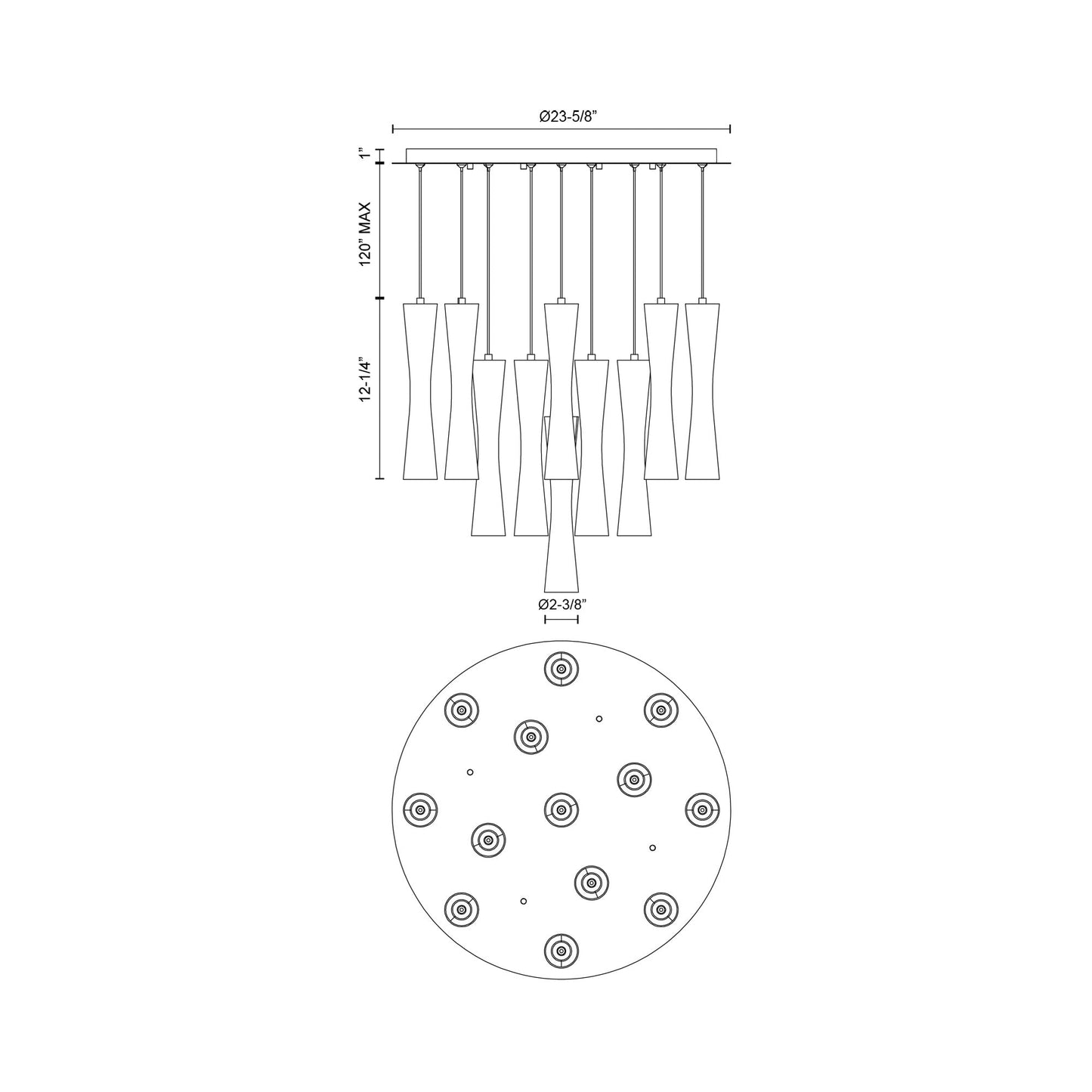 Robson Round Multi Light LED Pendant Light - line drawing.