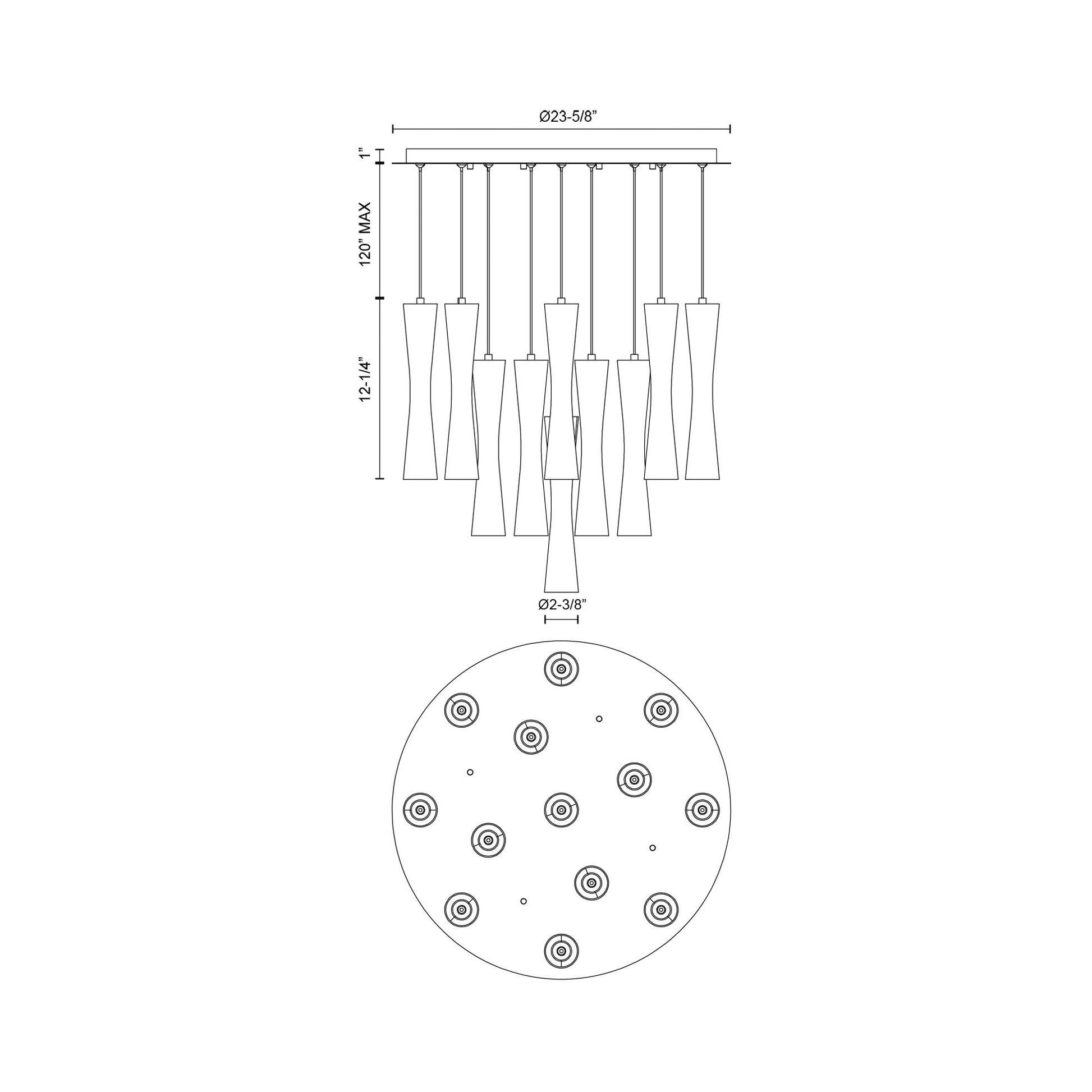 Robson Round Multi Light LED Pendant Light - line drawing.