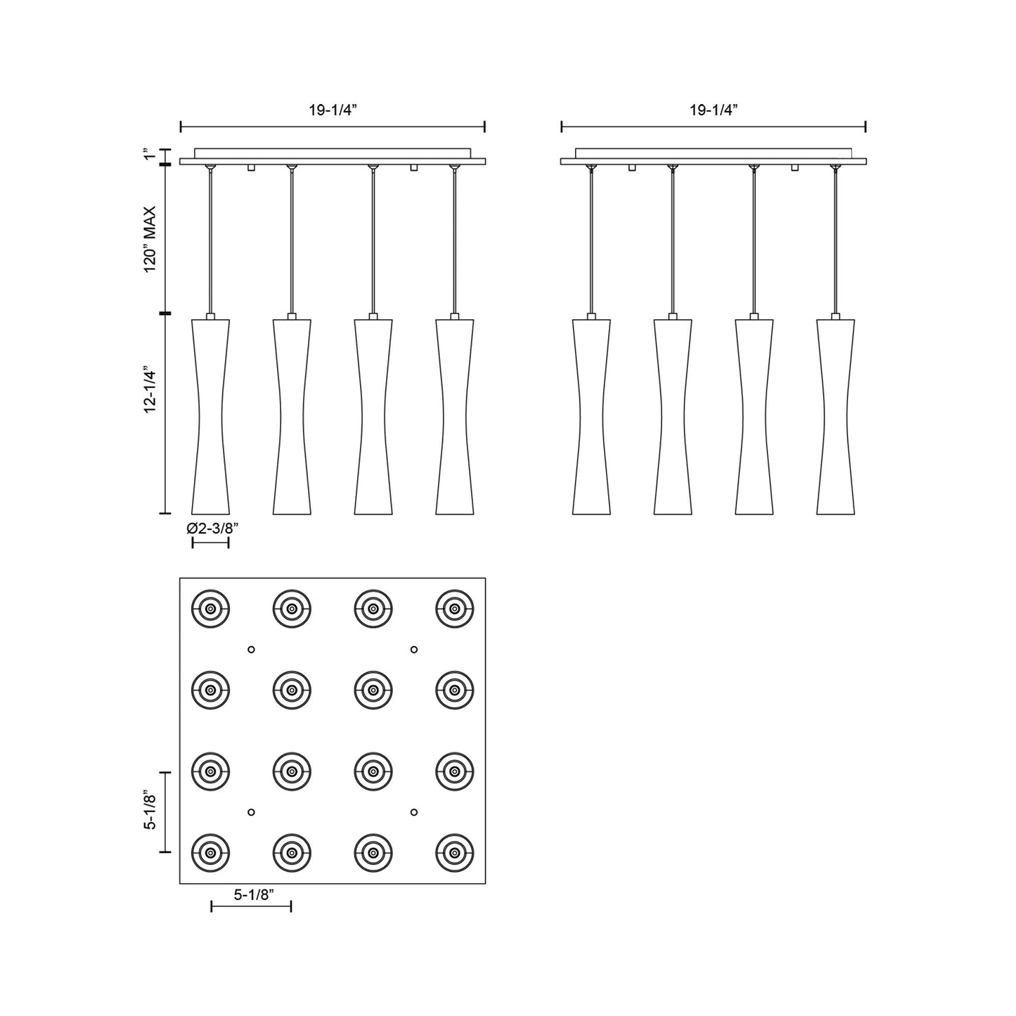 Robson Square Multi Light LED Pendant Light - line drawing.