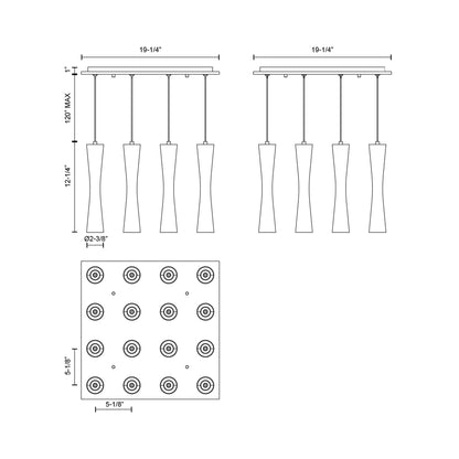 Robson Square Multi Light LED Pendant Light - line drawing.