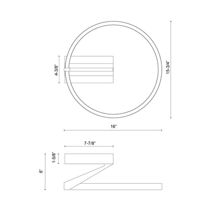 Roda LED Semi Flush Mount Ceiling Light - line drawing.