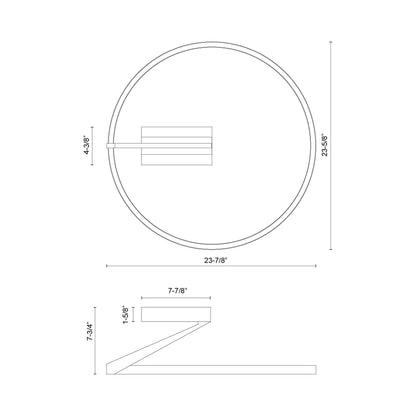 Roda LED Semi Flush Mount Ceiling Light - line drawing.