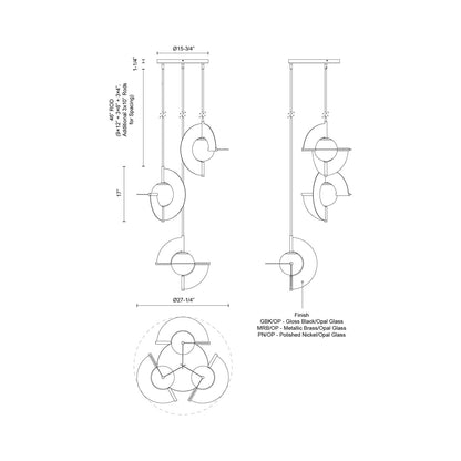 Scorpio LED Chandelier - line drawing.