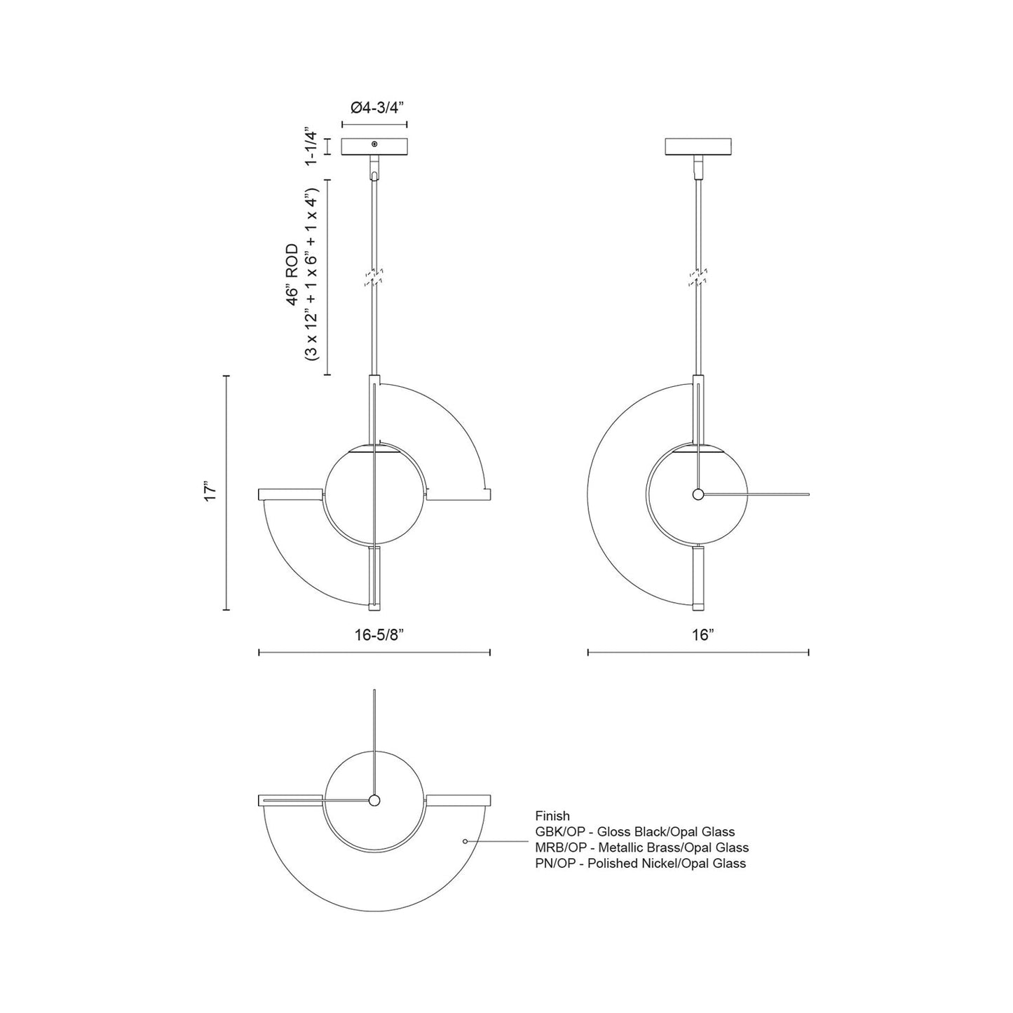 Scorpio LED Pendant Light - line drawing.