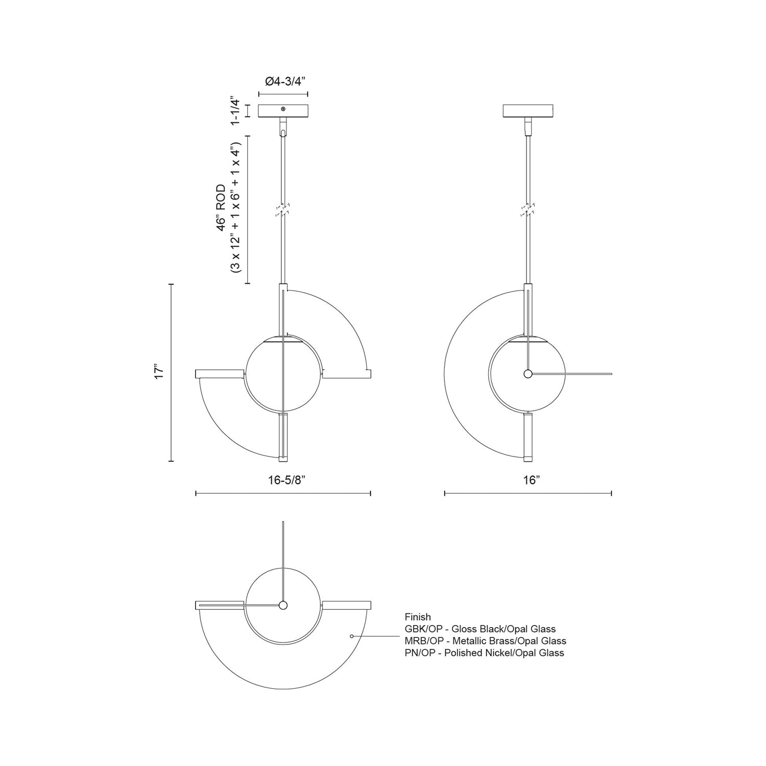 Scorpio LED Pendant Light - line drawing.