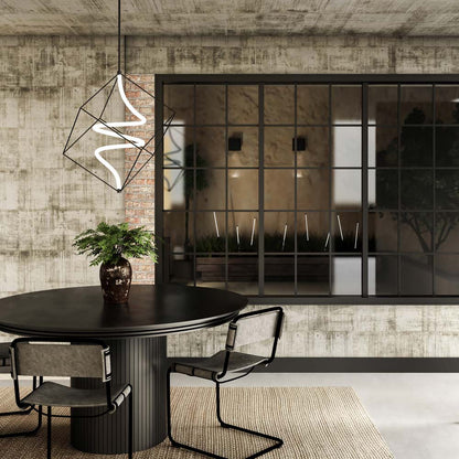 Script LED Pendant Light in dining room.