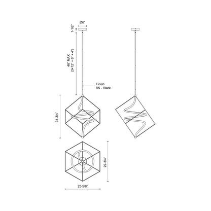 Script LED Pendant Light - line drawing.