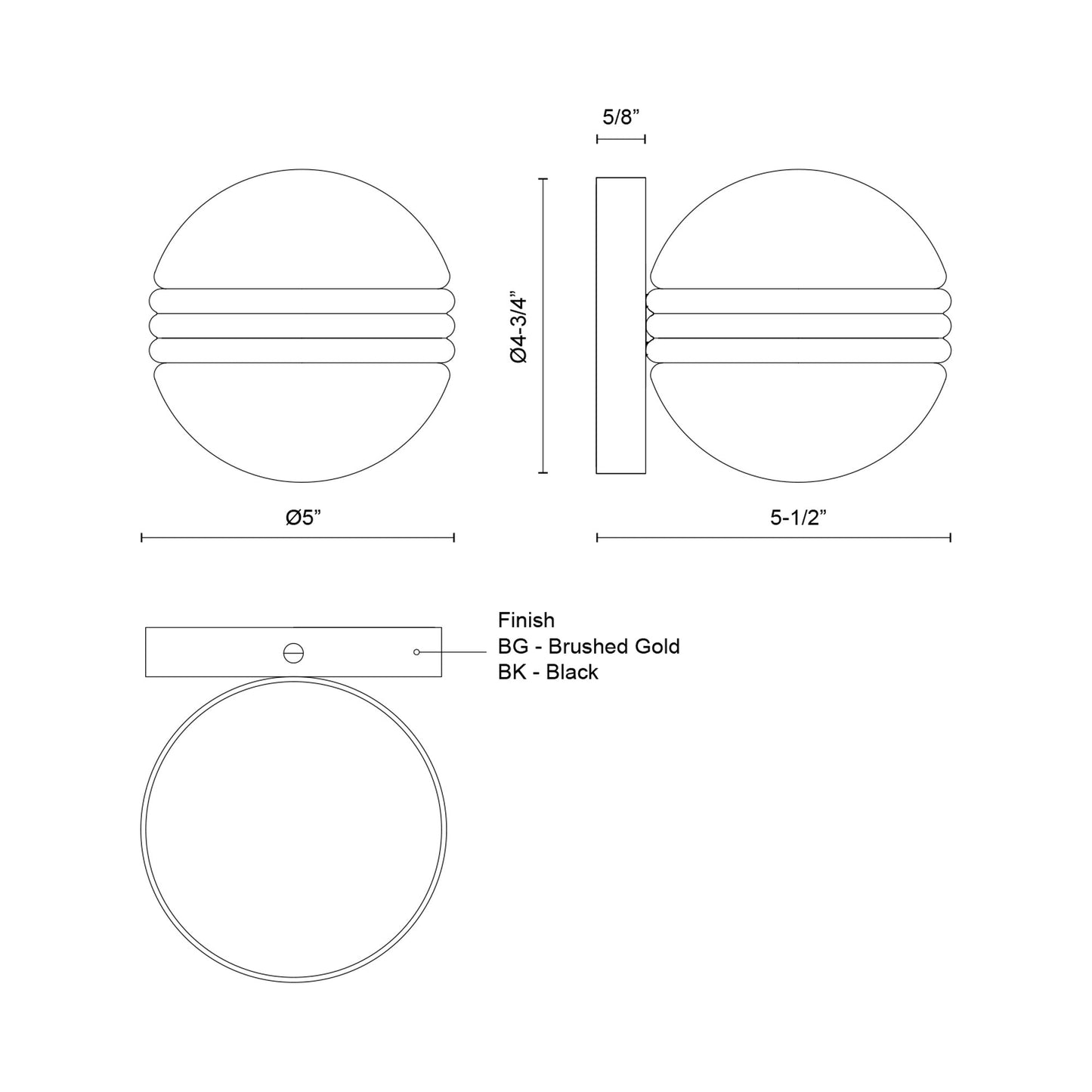 Selene LED Wall Light - line drawing.