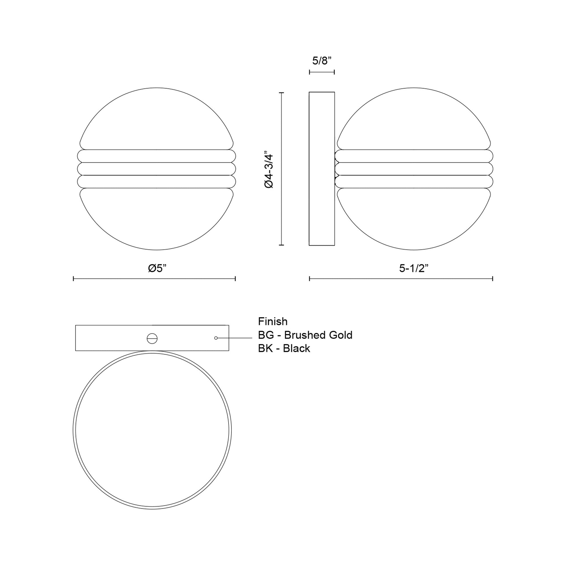 Selene LED Wall Light - line drawing.