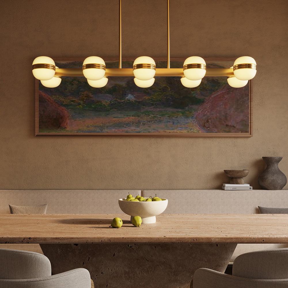 Selene Linear LED Pendant Light in living room.