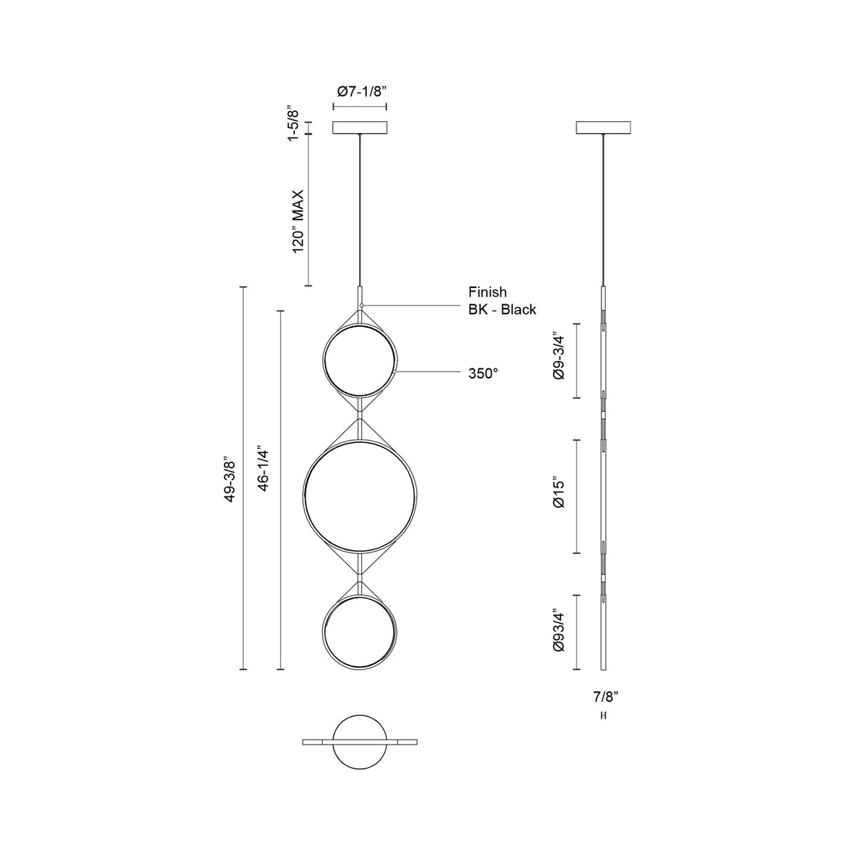 Serif LED Pendant Light - line drawing.