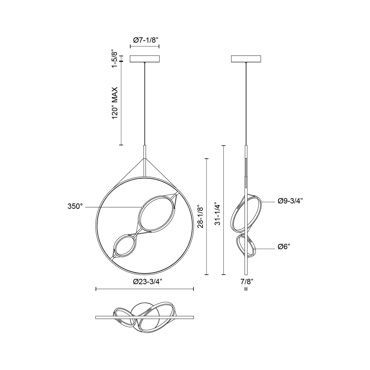 Serif LED Pendant Light - line drawing.