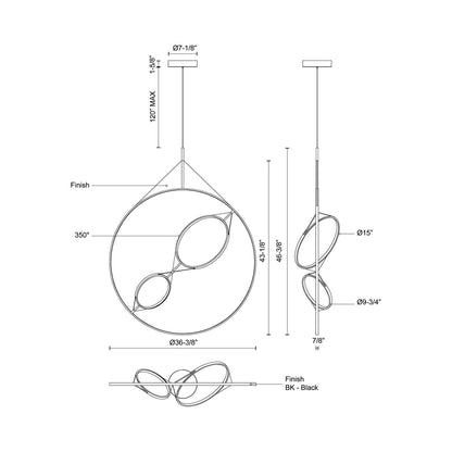 Serif LED Pendant Light - line drawing.