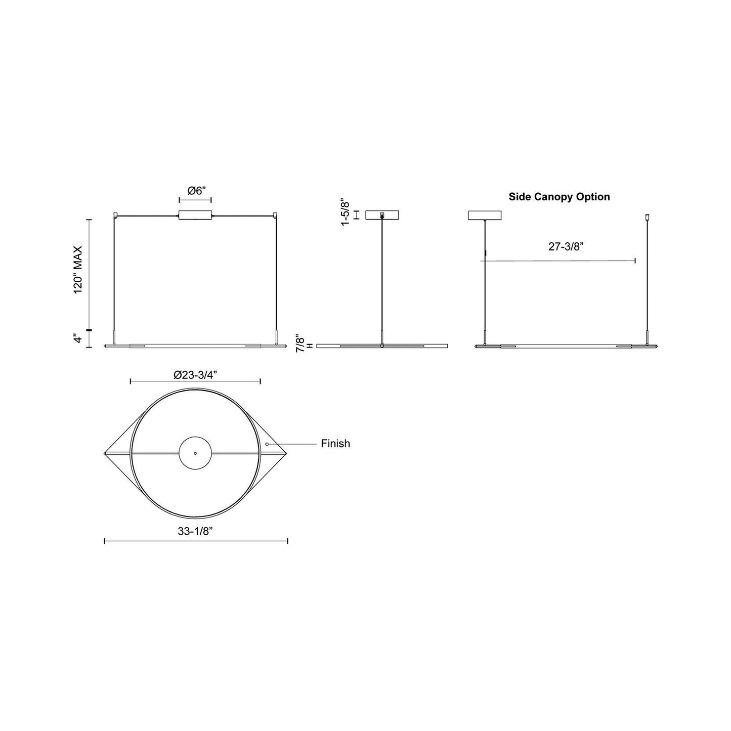 Serif LED Single Pendant Light - line drawing.