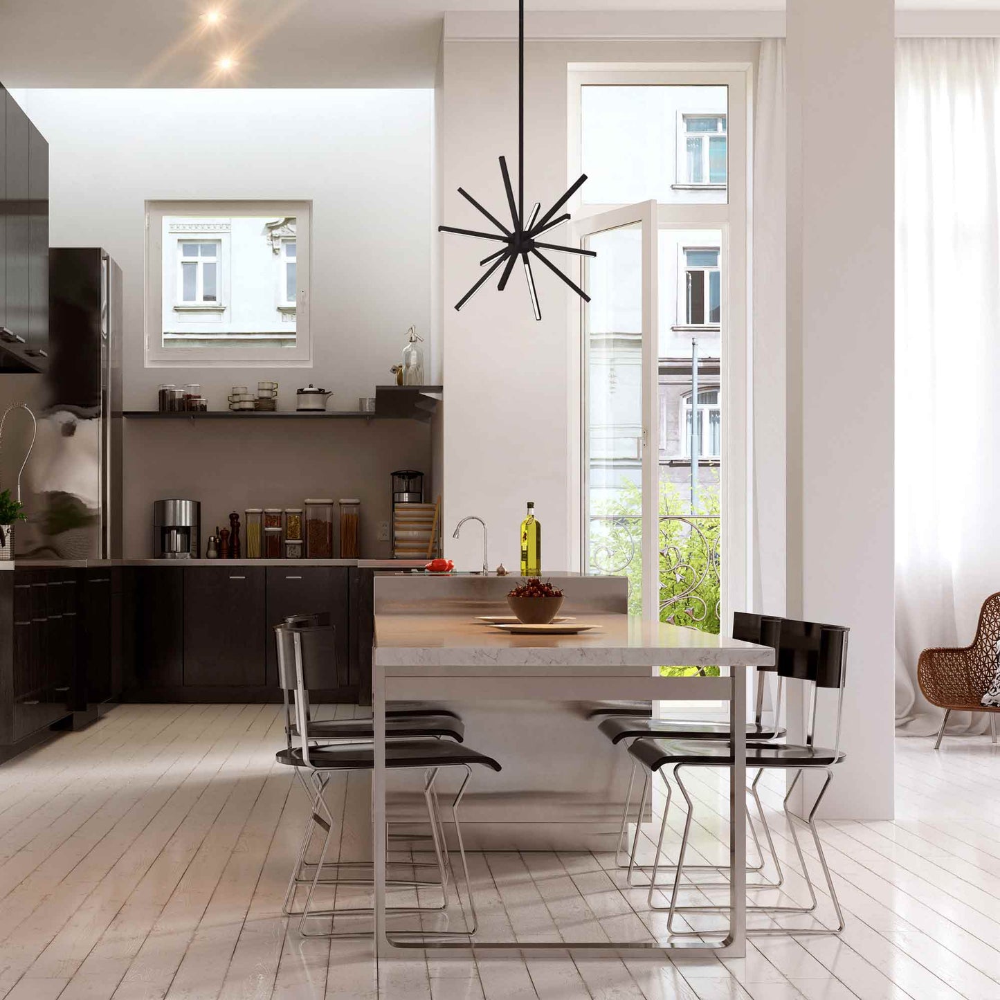 Sirius LED Chandelier in dining room.