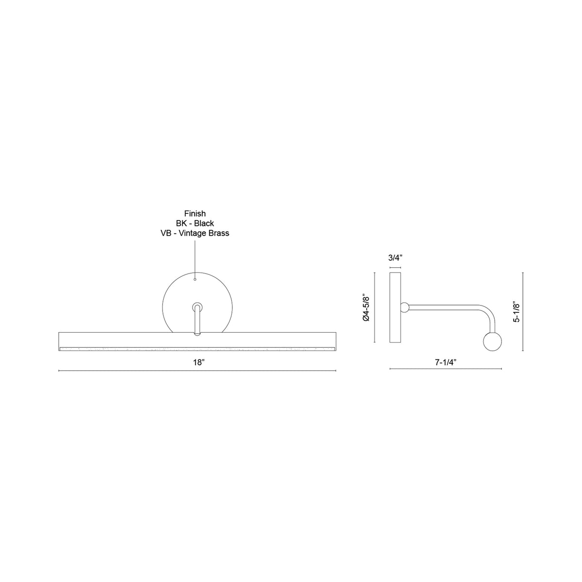 Slender LED Picture Light - line drawing.