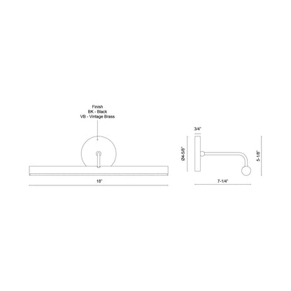 Slender LED Picture Light - line drawing.