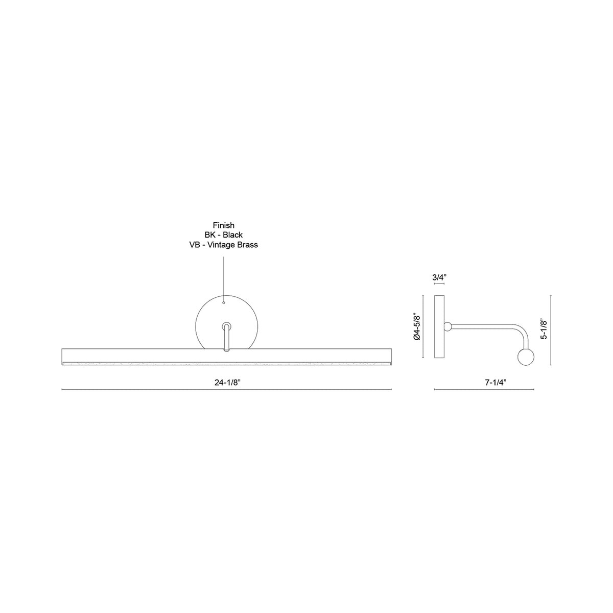 Slender LED Picture Light - line drawing.
