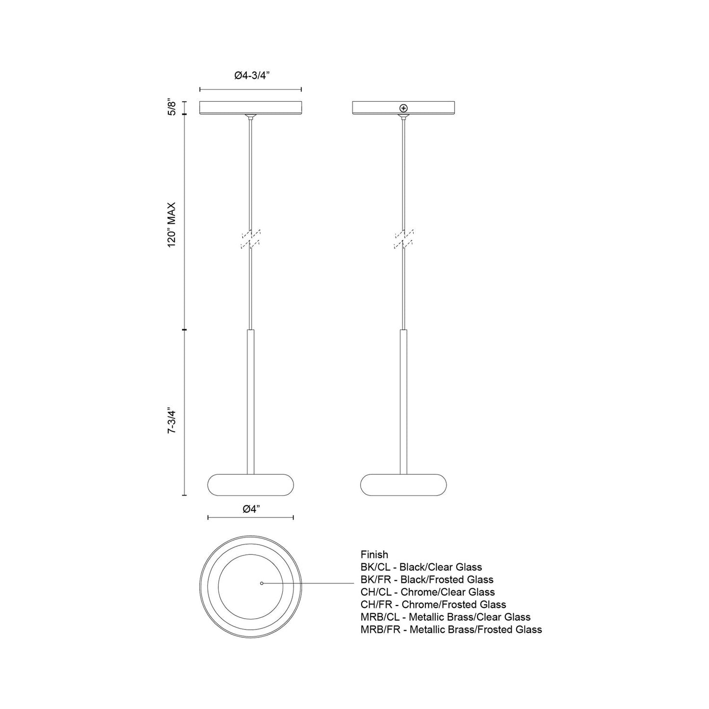Stephord LED Pendant Light - line drawing.
