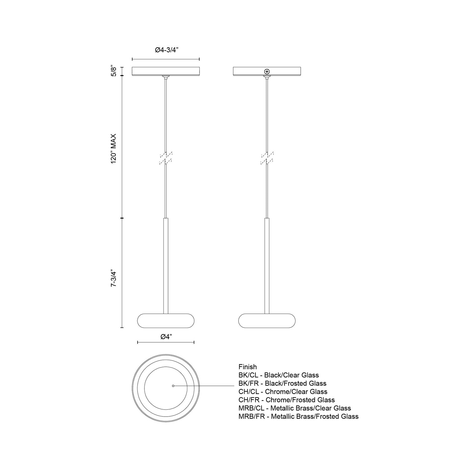 Stephord LED Pendant Light - line drawing.