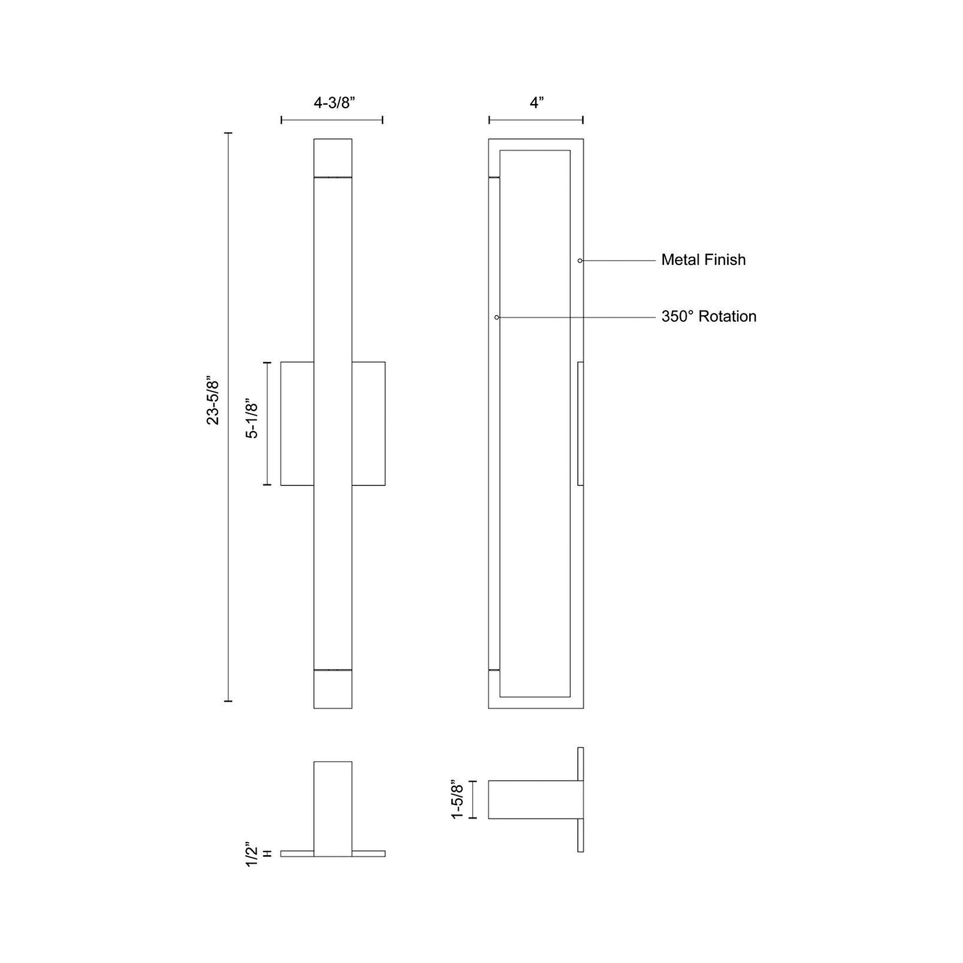 Swivel LED Wall Light - line drawing.
