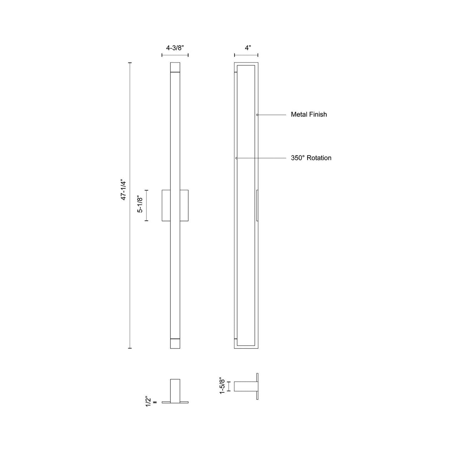 Swivel LED Wall Light - line drawing.