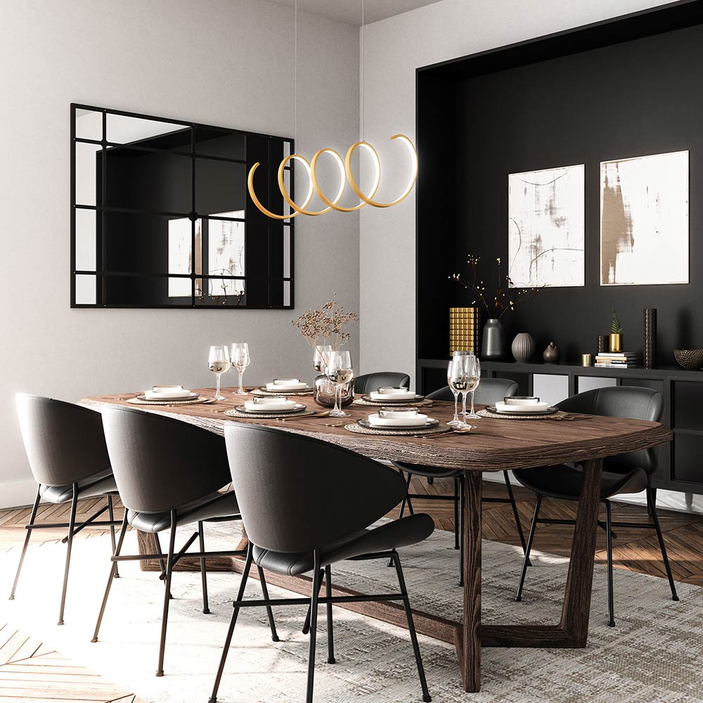 Synergy Linear LED Pendant Light in dining room.