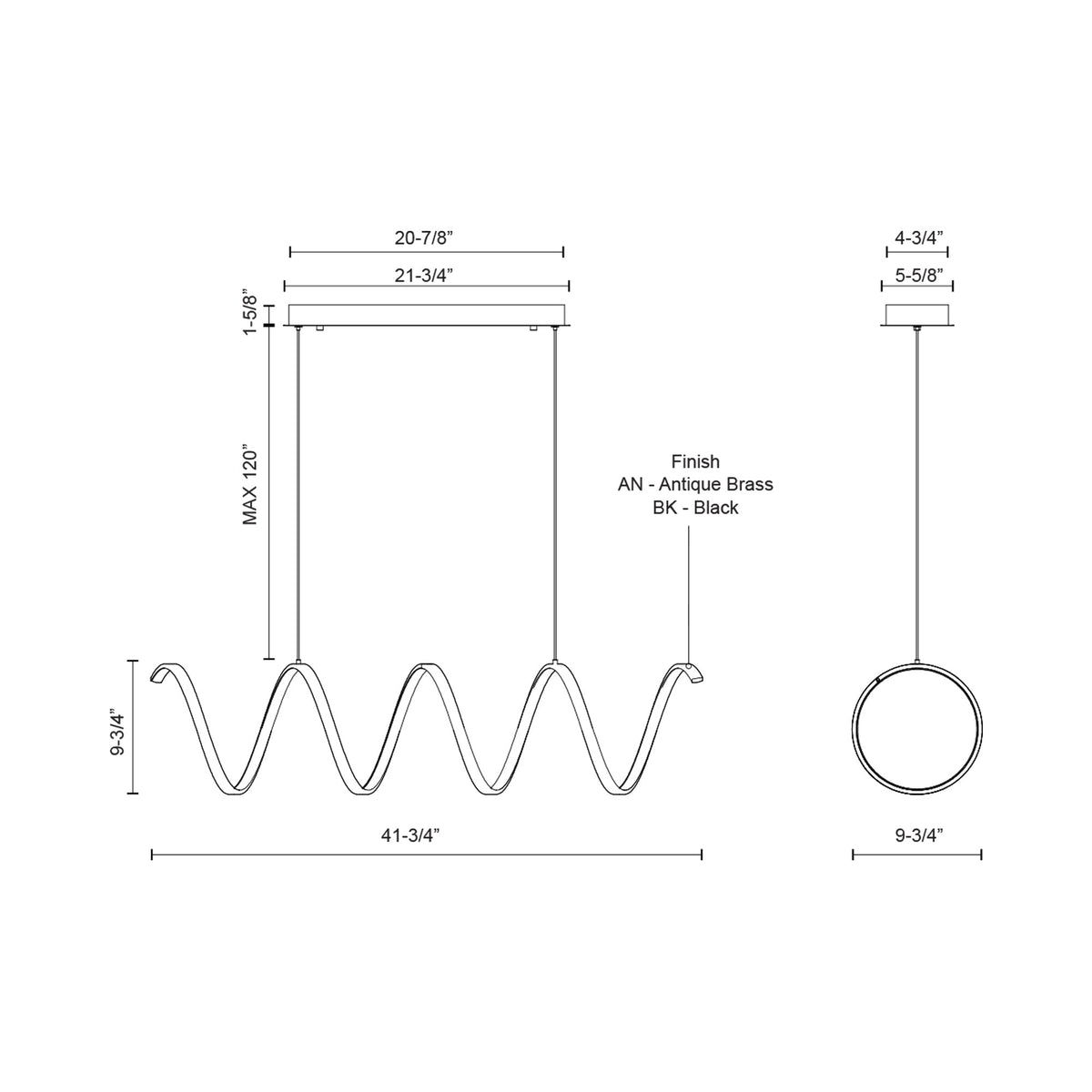 Synergy Linear LED Pendant Light - line drawing.