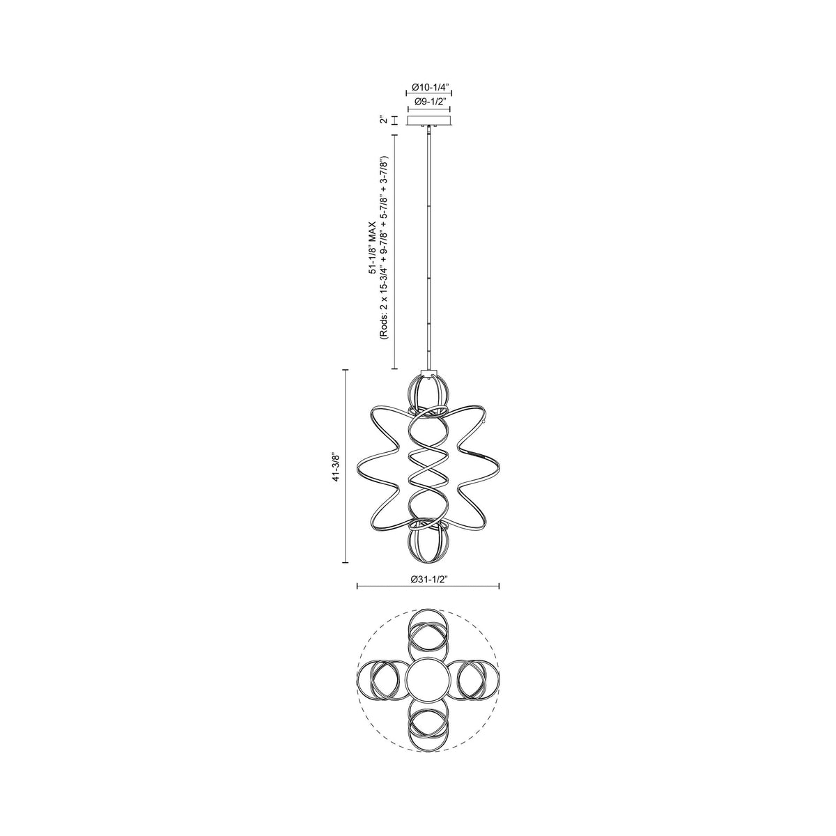 Synergy Vertical LED Pendant Light - line drawing.