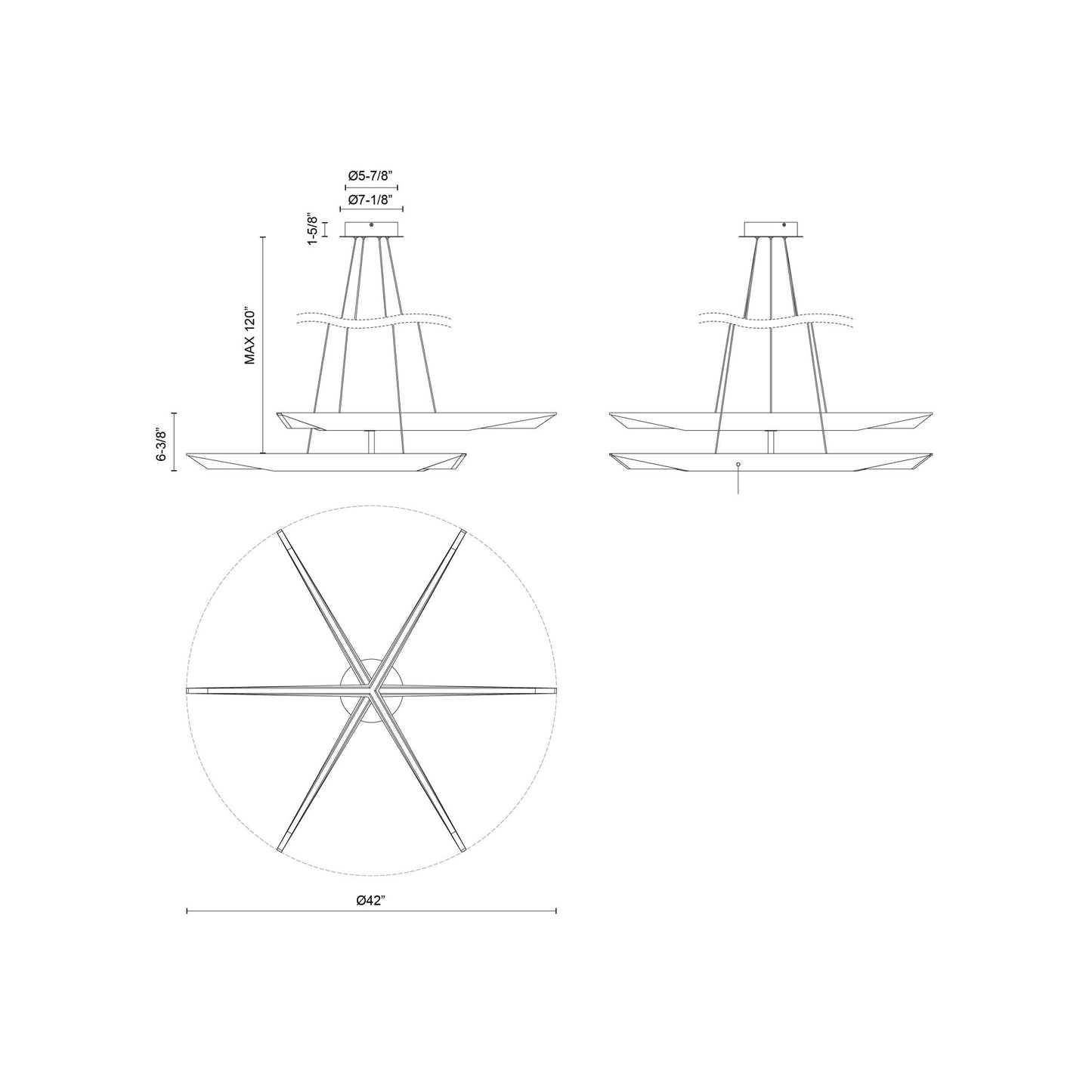 Tachi LED Chandelier - line drawing.