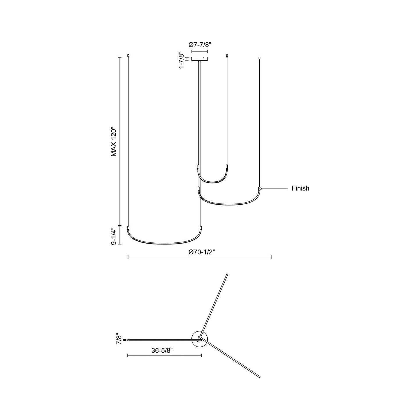 Talis LED Multi Light Pendant Light - line drawing.