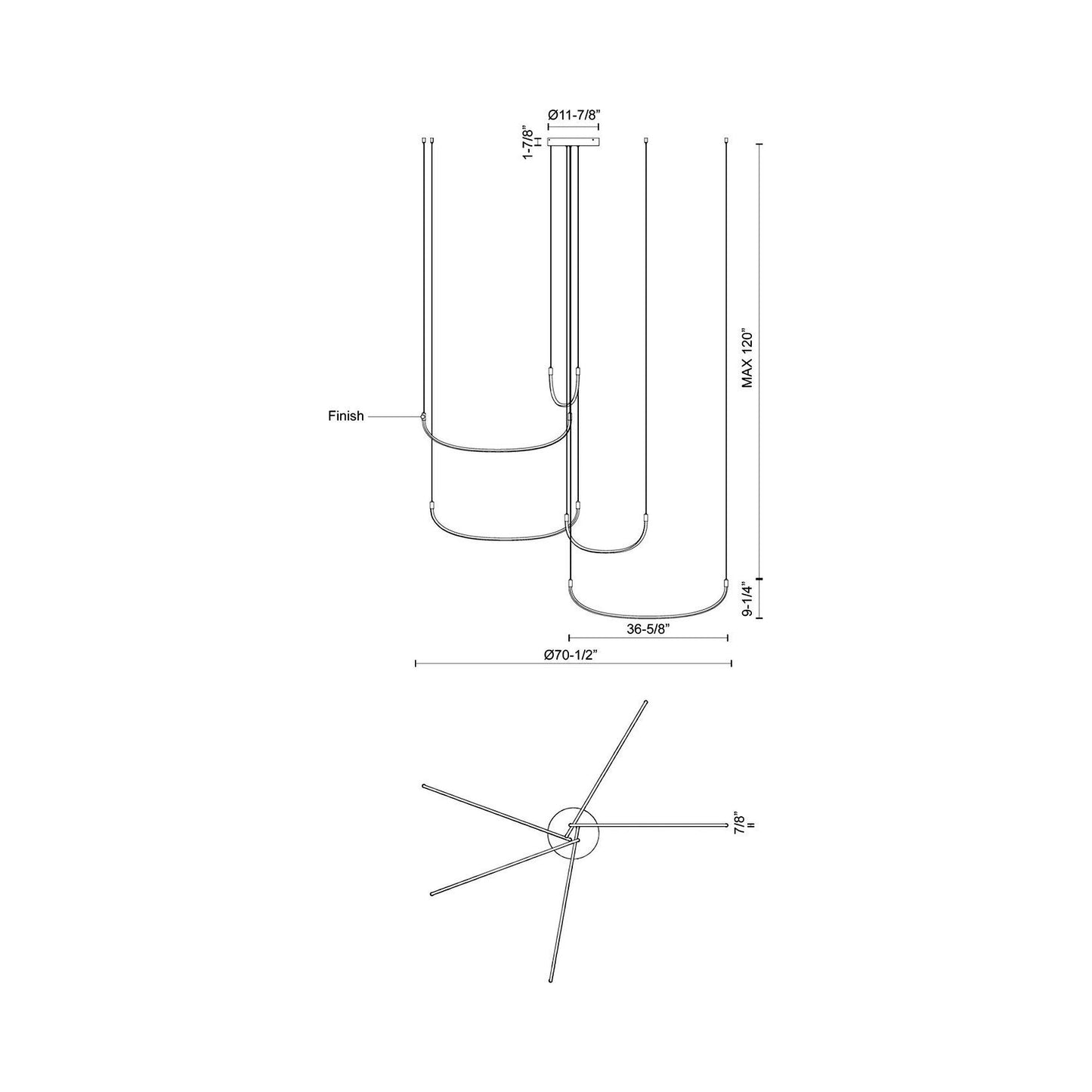 Talis LED Multi Light Pendant Light - line drawing.