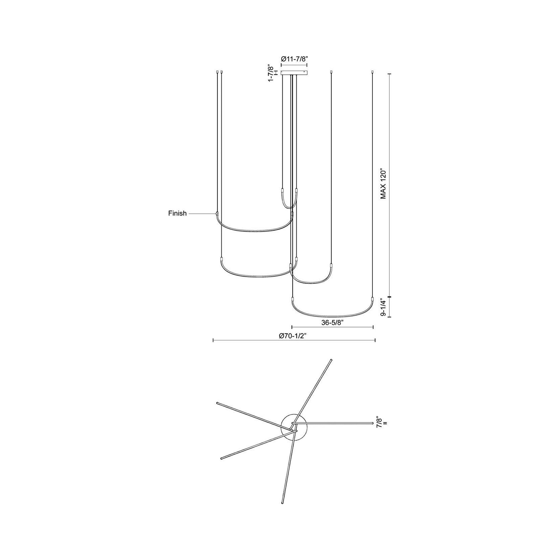 Talis LED Multi Light Pendant Light - line drawing.