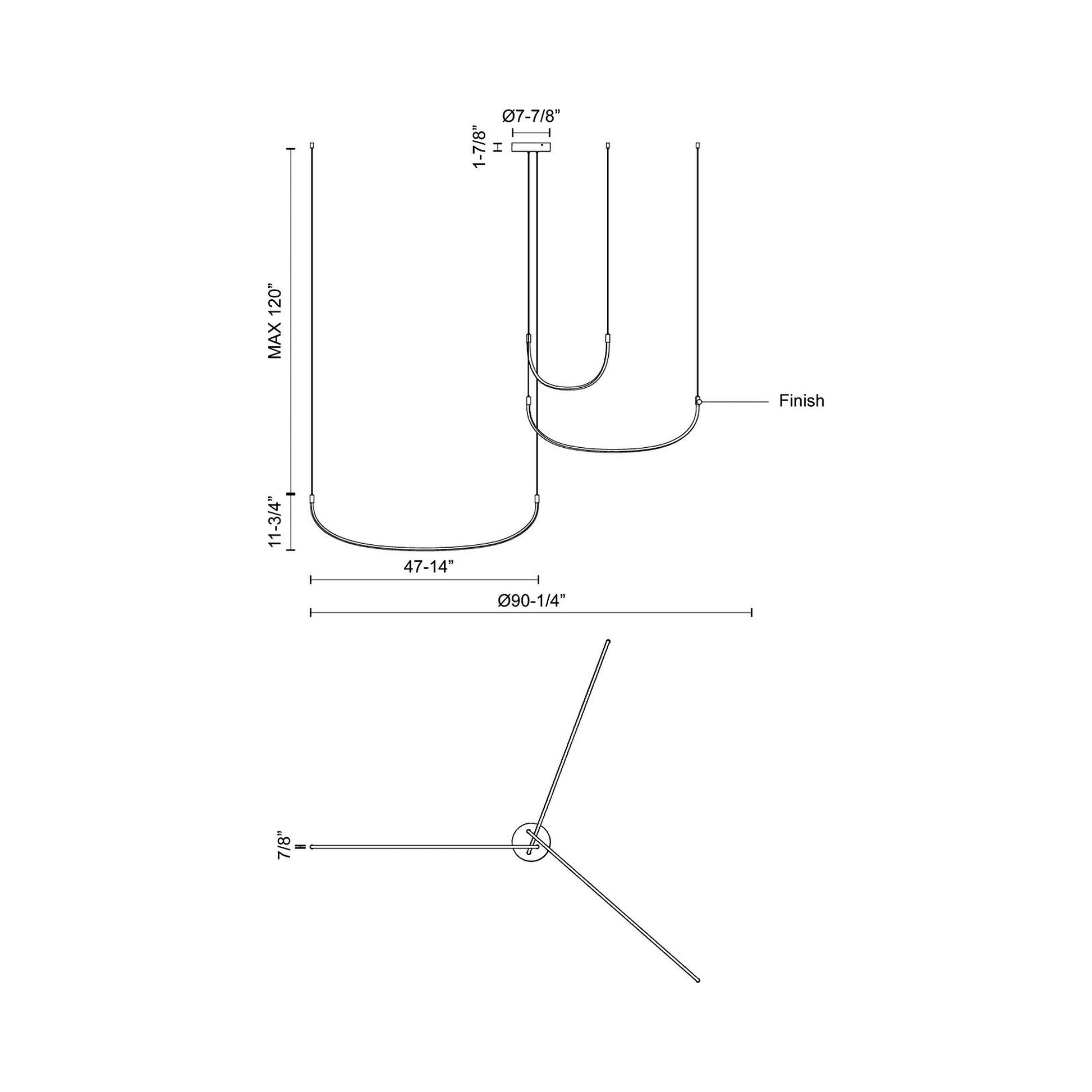 Talis LED Multi Light Pendant Light - line drawing.