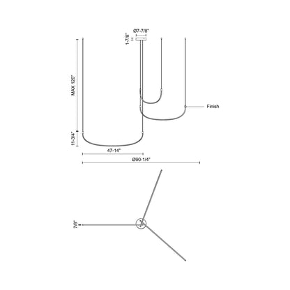 Talis LED Multi Light Pendant Light - line drawing.