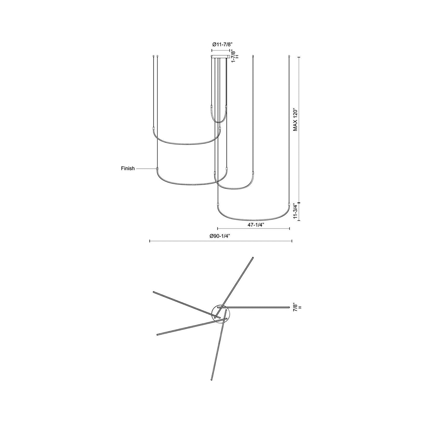 Talis LED Multi Light Pendant Light - line drawing.