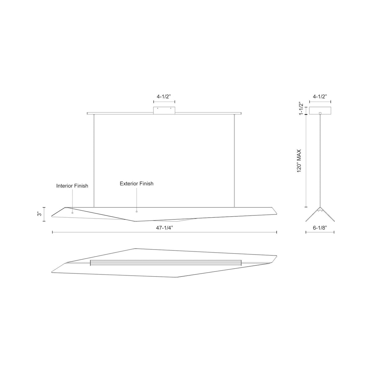 Taro Linear LED Pendant Light - line drawing.
