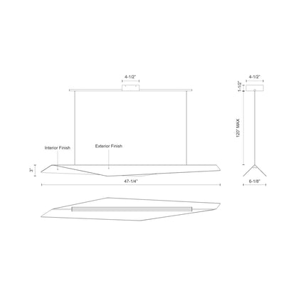 Taro Linear LED Pendant Light - line drawing.