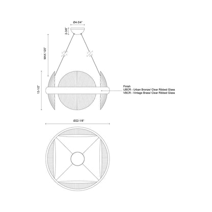 Taurus LED Chandelier - line drawing.